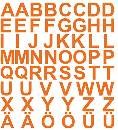 kleb-drauf® | 58 Buchstaben, Höhe je 5 cm | Orange - matt | Wandtattoo Wandaufkleber Wandsticker Aufkleber Sticker | Wohnzimmer Schlafzimmer Kinderzimmer Küche Bad | Deko Wände Glas Fenster Tür Fliese