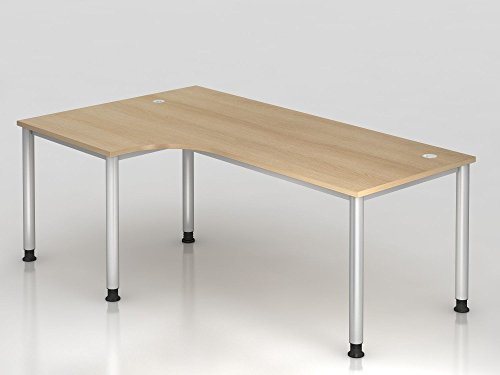 Winkeltisch 4-Fuß-rund.200x120cm, 90°, Eiche/Silber