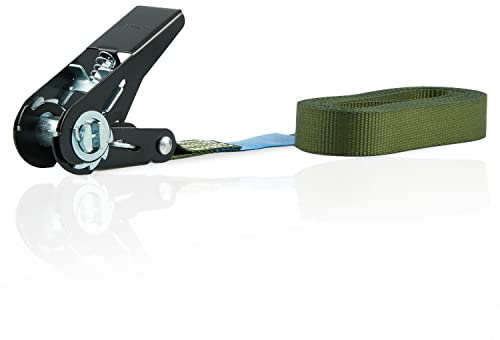 Sandax 4er-Set Zurrgurte mit Ratsche, langlebige Einteilige Spanngurte, Ratschengurte, Länge 4 Meter (4m), Breite 25mm, Farbe Oliv-grün, TÜV Zertifiziert, belastbar bis 900kg, nach DIN EN 12195-2