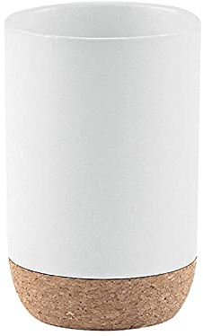 Gedy G-Canberra Portaspazzolini da Bagno, Misure e Peso: 10,5X7X7 CM & 0,254 kg, Porta dentifricio e spazzolino in Ceramica e Sughero, Finitura Bianca, Design R&S, 2 Anni di Garanzia