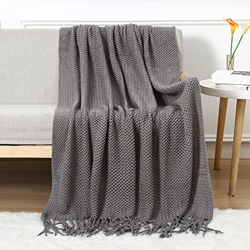 LumiSyne Coperta a Maglia Sfrangiata Coperta a Nido d'Ape Traspirante Stile Nordic Morbide Comoda Copridivano Copriletto a Maglia Plaid Divano Coperta Da Tiro Adatto Per Letto Poltrona