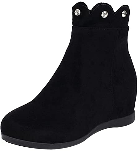 Lroey Reoly Bottines à Compensé Femme, Chaussons Habillés Talons Moyen Bout Rond Bottines Zip 265 Noir Taille 37 EU
