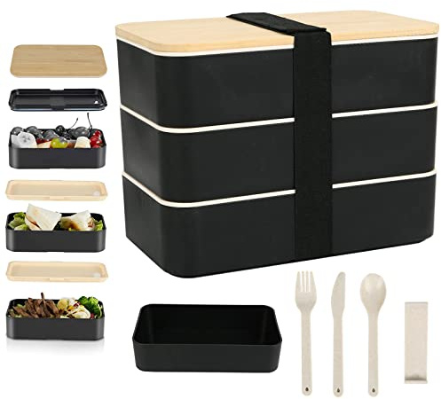 WMLBK Bento Box Lunch, 2/3 Tier Japanese Lunch Lunch Boxes with Cutlery Spoon Knife and Fork, Microwave Freezer Dishwasher Safe Bento Boxes Meal Prep Container for Kids Adults Work School (1800ml)