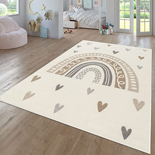 TT Home Alfombra De Habitacion Bebe Infantil Niña Niño De Juego Moderna Arcoíris Nube Motivo Animal Colorido, Color: Beige, Tamaño:80x150 cm