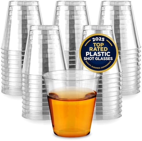 Stock Your Home 2 oz Shot Glasses - 100 Mini Plastic Shot Glasses (2oz) Clear Disposable Cups for Jello Shots, Wine Tasting, Liquor, Whiskey, Pudding, Sample Cup for Halloween and Elegant Parties