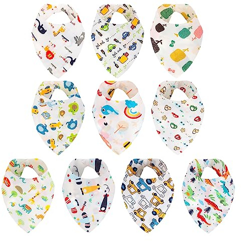 Lanjue 10 Pack Baby Bandana Bibs, Cotton Dribble Bibs, Fits 0-36 Months