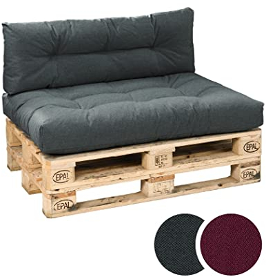 Bodyprotect Palettenkissen Outdoor & Indoor, 2er Set aus Sitzkissen 120 x 80 x 12 cm + Rückenlehne 120 x 40 cm, Paletten Kissen, hochwertiger Möbelstoff in dunkelgrau