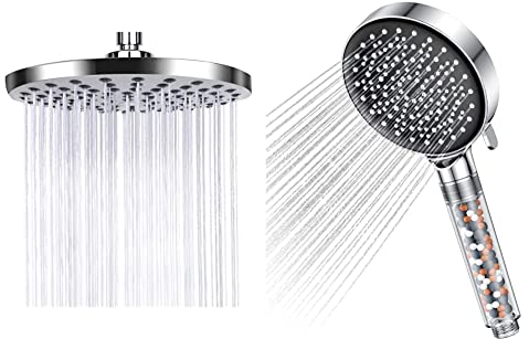 AiQInu 8 Zoll Runder Duschkopf Regendusche, Durchmesser 20cm & Duschkopf Wassersparend 7,5L/Min,YEAUPE Wassersparender Duschkopf mit Filter, Regendusche Duschkopf Druckerhöhend, Chrom