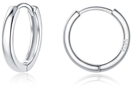 Bewenda Creolen i 925 sterlingsilver, 925 sterlingsilver, unisex creoler för kvinnor och flickor, nickelfria, allergivänliga, sova, brosk, huggie, runda örsnibbar, öronsnibbar, örhängen, 13 mm, Silver
