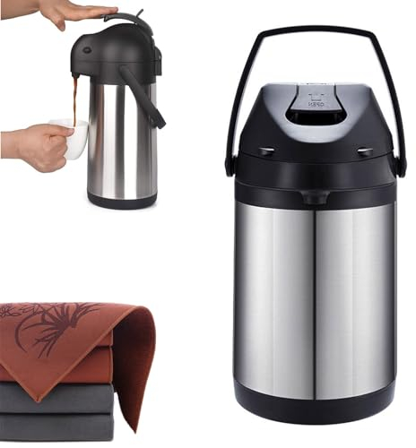 ANSNOW Thermal Coffee Flask Stainless Steel Pump Action Airpot Insulated Vacuum Thermo Airpot Hot Water Jug 12 Hour Heat Retention/24 Hour Cold Retention for Home Office/-/3L
