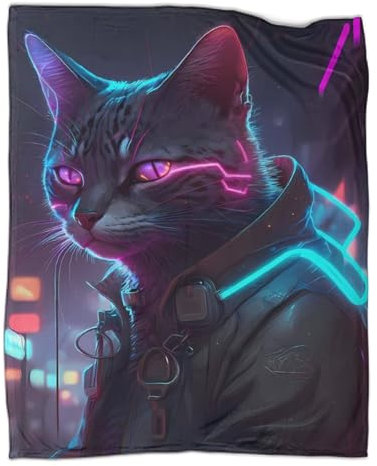 Outdoor-Spieldecken im Frühling, Katze, Neon-Kunst, Plüsch-Überwurf, ultraweiches Flanell-Fleece, Bedruckt, warm haltende Decken, 100 x 130 cm
