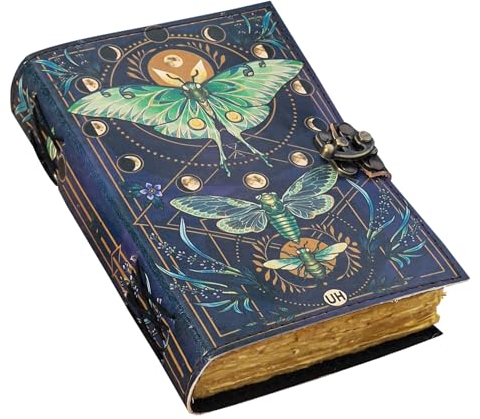 Leeres Zauberbuch der Schatten, Tagebuch mit Verschlussverschluss, Vintage, handgefertigt, Leder, Luna-Motten und Morpho-Schmetterling, Druck, Tagebuch, Gebet, heidnische Hexerei, Zubehör,