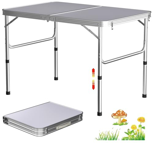 Lucn 3ft Klappbarer Campingtisch, tragbar, faltbar, Pop-Up-Picknick-Tische für Outdoor Indoor Garten, Balkon, Markt, Küche, Arbeitstisch, 2 Höhen 67/37cm, Tischplattengröße: 90x60cm