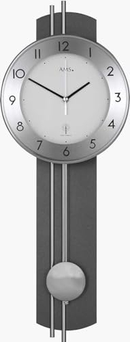 AMS Funkpendeluhr 5266A Modern Anthrazit, analog mit arabischen Ziffern, Wohnzimmeruhr