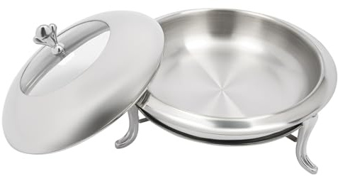Récipient de maintien au chaud en acier inoxydable - Rond - Avec couvercle - Réservoir à combustible - Profondeur : 5,5 cm - Diamètre intérieur : 28 cm - Chauffe-plats pour buffets, restaurants, fêtes