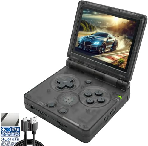 RG35XXSP Console de jeu portable avec écran IPS 3,5 3300 mAh Système à clapet Rétro Consoles de jeux Flip Compatible avec TV Out 64G Noir Transparent