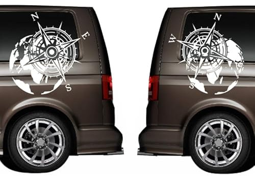 2 Stück Kompass Aufkleber für Camper und Wohnmobile in verschiedenen Größen (SM1/2) (weiß Glanz, 2 Stück 60x50cm)