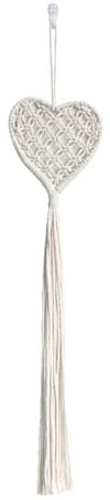 Daesar Wandbehang Boho Baumwolle, Wandteppich Makramee 15x60 Herz mit Quasten Beige Weiß Wandbehang Wandteppich Nordisch Wanddekor für Schlafzimmer Wohnzimmer Kinderzimmer