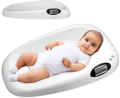 BAKAJI Bilancia Elettronica Pesa Bambini Neonati con Display Digitale LCD, Peso Massimo 20 kg Minimo 10 g, Funzione Tara, Pesapersone di Precisione Multifunzione, 62 x 35 x 8.5 cm Bianco