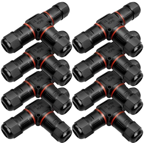 Pack of 8 Cable Connectors, Waterproof 3 Pin, Underground Cable Connector, Waterproof Cable Sleeve, IP68, 3-Way Junction Box, Outdoor Diameter 3-12 mm for Outdoor (Pack of 8)