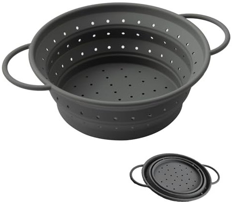 Escurridor de Silicona Plegable, 25 cm Escurridor Portátil, Escurridor de Cocina, Escurridor, Ahorra Espacio, Fácil de Limpiar, Práctico para Lavar Verduras y Frutas, Gris