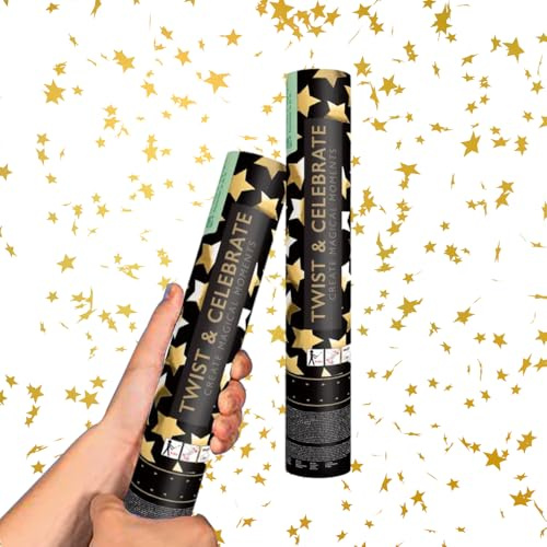 Sparklers Club - Cañón de confeti (28 cm), diseño de estrella de oro | Papel de alta calidad, alcance 5-8 metros, diseño de estrella de oro, juego de 6 cañones, fácil de usar