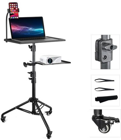 Treesunshine Support de projecteur avec roulettes, support de sol pour tablette avec une bande élastique et un support de sol, hauteur réglable de 60 cm à 120 cm, trépied polyvalent