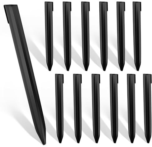Worth Landscape Edging Stakes, 13Pcs 12Inch Corrugated Metal Garden Stakes Galvanized Steel Bender Board Anchoring Spikes, Black