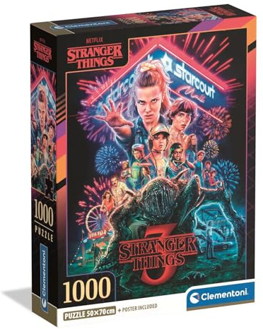 CLEMENTONI-PUSSEL FÖR VUXNAPZL 1000 STRANGER THINGS S03 COMPACT BOX 2025, Tillverkad i Italien, 39979