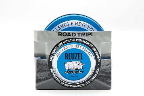 Reuzel 2025 Road Trip, Blue Strong Hold Pomade, Water Soluble for a High Shine Look with a Vanilla Scent, 95g + Free Travel Size 35g