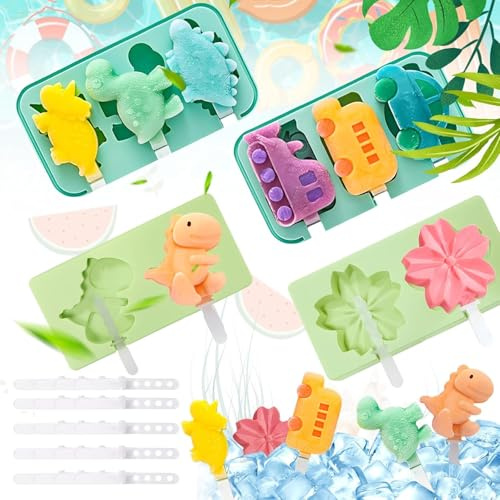 Moule à Glaçons, 4 Pièces pour Glaçons Moules à Glaçons, Réutilisables en Silicone, Sans BPA, Facile à Démouler, Facile à Nettoyer, Moule à Glaces avec Bâton pour Pudding, Sorbets au Chocolat (B)