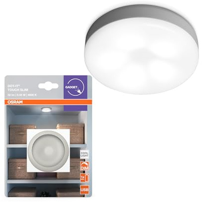 OSRAM DOT-it TOUCH Slim lampada LED flessibile compatta bianca in plastica, dimmerabile e ricaricabile via USB, protezione IP20, per guardaroba e camera da letto