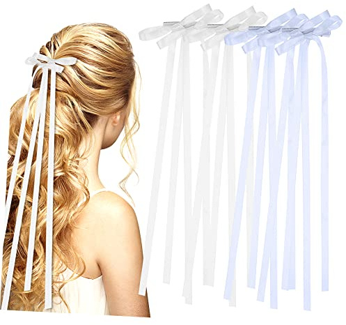 WRITWAA 4pièces Pince à Cheveux Nœud avec Ruban Barrette pour Cheveux Femme et Fille Ornée de Longs Pompons