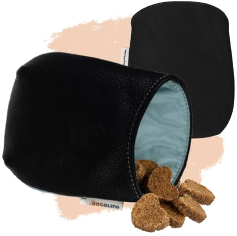 Pantolinos DOGOLINO® Leckerli-Beutel für Hunde aus Leder - Leckerlitasche - Leckerlibeutel mit Kotbeutelspender - Futterbeutel für Hundetraining - Kleiderschutztasche (Schwarz, Basic)
