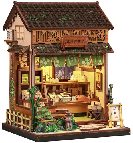 CUTEBEE Book Nook Kit für Erwachsene - Japanisches Wagashi Miniatur Haus, 3D Holzpuzzle DIY Bastelset, Bücherregal Deko, Kreativgeschenk (Kanmi-dokoro Kurihara)
