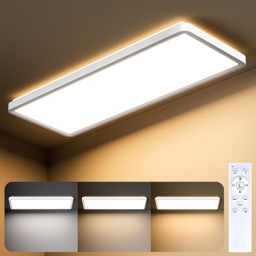 LuJasi LED Deckenleuchte Dimmbar, 32W 3200LM LED Panel Flach 58x22x2.9cm, Deckenlampe mit Fernbedienung 3000-6500K Rechteckige für Schlafzimmer Wohnzimmer Küche