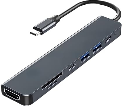 7 In 1 Hub USB-C Con 4 Porte Dati HDMI 4K E Lettore Schede SD/TF – Adattatore Multifunzione Con Ricarica Rapida PD 100W – Per Display, Trasferimento Dati E Ricarica PD Su Dispositivi Multipli