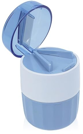 3-in-1 Tablettenmörser mit Tablettenschneider, Multifunktionaler Tabletten Zerkleinerer mit Mahlkopf aus Edelstahl, Tablettenteiler & Aufbewahrungsfach, Hellblau