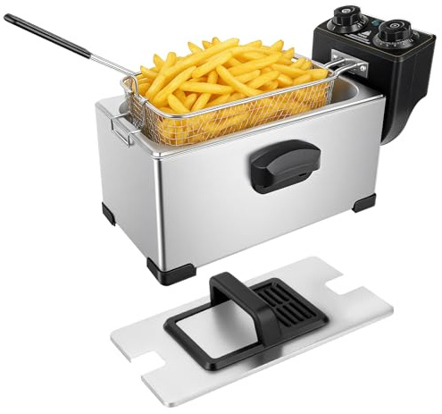 3L Deep Fat Fryer, Stainless Steel | Adjustable Temperature 150–190°C | Removable Oil Container | Viewing Window Lid | 2000W Electric Fryer for Chips, Chicken, Seafood & More (3Litre)