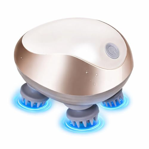 MoCho® Kopfhaut Massagegerät elektrisch Kopfmassage Scalp Massager mit 4 Massageköpfen, IPX7 wasserdicht, kabellos, 3 Modi, Kopfmassagegerät für Entspannung & Durchblutung, Ganzkörpermassage