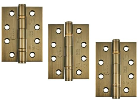 Eclipse Grade 13 Internal Fire Door Hinges, 4 Inch (102mm) Heavy Duty Stainless Steel, Pack of 3 (Matt Antique Brass)