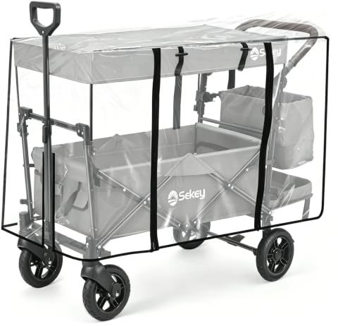 Sekey Kids Folding Handcart Wagon with Removable Canopy and Rain Cover, Versatile Transport Trolley for Family Outings Including Shockproof PU Wheels, 220LBS(100KG) Weight Capacity, Push Handle, Grey