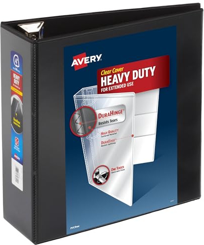 Avery Heavy-Duty 4 Inch Binders 3 Ring, View Binder, 4 Inch EZD Ring, Black, Sturdy (79604)