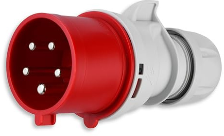 REV Fiche CEE 32A 400V, Prise Industrielle Triphasée 5 Broches (3P+N+T), Étanche IP44, Rouge