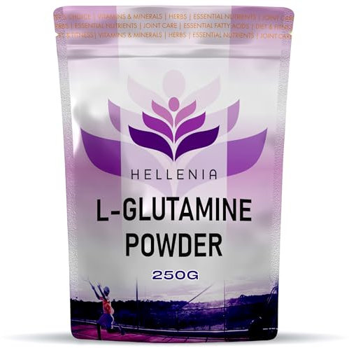 L-Glutamine Powder - 250g | Amino Acid, Muscle Strength & Recovery, Boosts Immune System | Stand Up Pouch | Unflavoured 100% Micronized Glutamine Powder by Hellenia Healthfoods