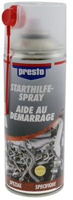 Starthilfe-Spray PRESTO 400ml, Starthilfespray für Verbrennungsmotoren | Einfache Anwendung: in den Ansaugfilter sprühen; Mischung aus Ether, Propan und Butan, nebelndes Sprühbild, 400ml Dose.