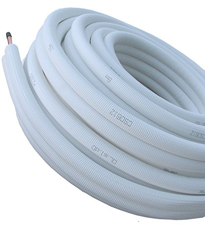 Klima-/Kälterohr doppelt, Doppelkupferrohrleitung, Kältemittelleitung, (zöllig) 1/4+3/8mm, vorisoliert, 20m Rolle