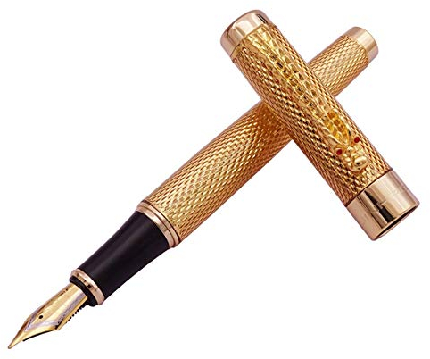 Jinhao 1200 Fountain Pen with Bent Tip and Clip, Variable Color 1 Gold Fountain Pen