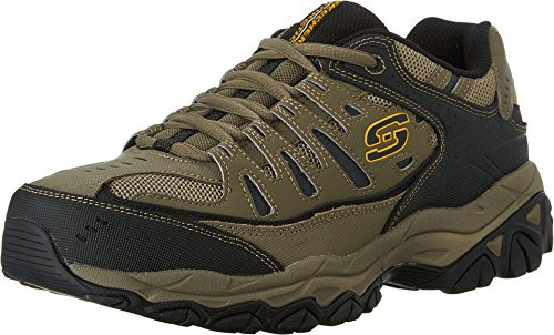 Skechers Men's Afterburn M. Fit Fashion Sneakers – Leather Upper, Memory Foam Insole, Rubber Outsole, Pebble/Black, 13
