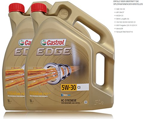 2x 5 L = 10 LITER CASTROL Edge Fluid Titanium 5W-30 C3 Motoröl inkl. Castrol Ölwechselanhänger